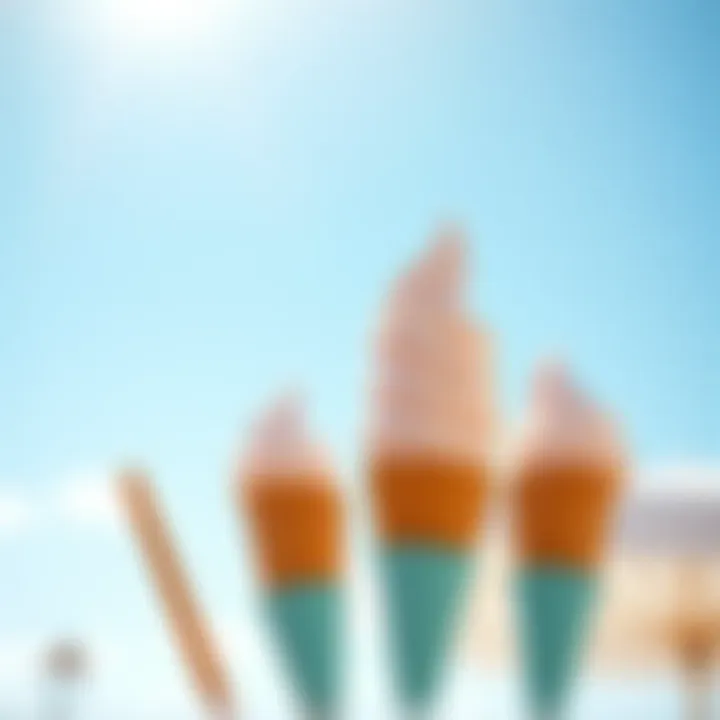 A picturesque summer scene with ice cream cones under a bright blue sky