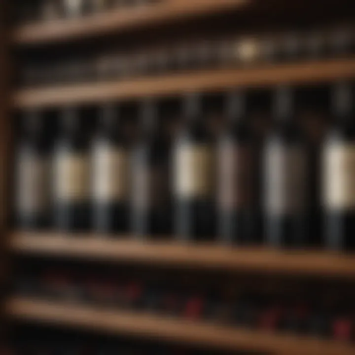 An inviting wine selection displayed prominently on a rustic wooden shelf