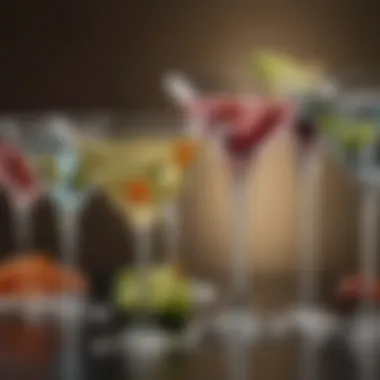 Artistic arrangement of assorted martini glasses