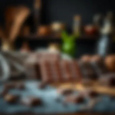 Artisanal chocolate bars displayed in an elegant arrangement, highlighting craftsmanship