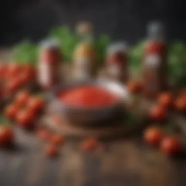 Fresh Ingredients for High-Quality Ketchup Fresh tomatoes and spices laid out for ketchup production
