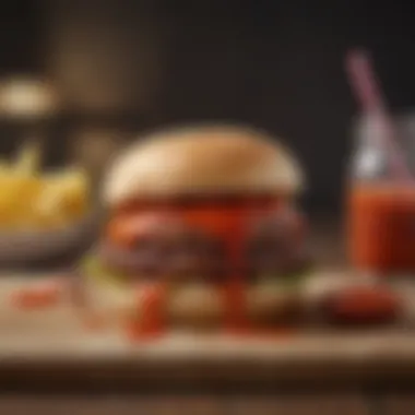 Gourmet Cuisine Enhanced by Premium Ketchup A gourmet burger topped with a drizzle of premium ketchup