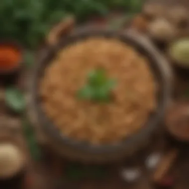 Close-up of garbanzo beans surrounded by assorted herbs and spices.