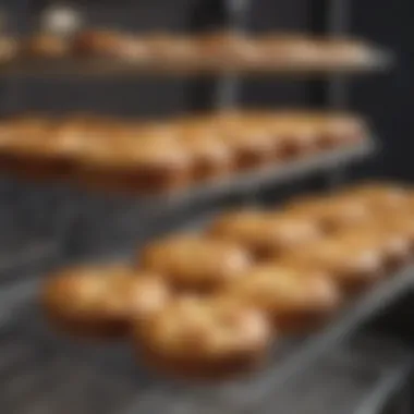 An array of baked goods cooling on wire racks