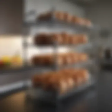 Wire racks organized neatly in a professional kitchen environment