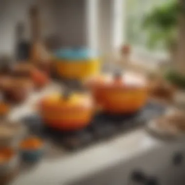 Elegant vintage Le Creuset cookware showcasing its iconic colors and craftsmanship
