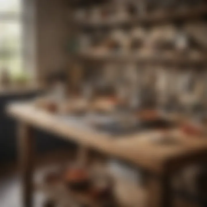 An organized kitchen workspace featuring a bench scraper among other utensils.