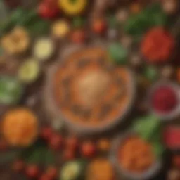 Illustration of vegetarian foods rich in fiber