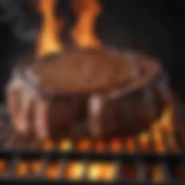 Ribeye Steak on the Grill Ribeye steak on a grill with flames for a perfect sear
