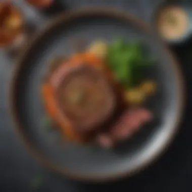 Gourmet Plated Ribeye Steak A beautifully plated ribeye steak garnished with herbs and sides