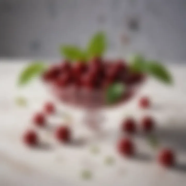 A modern twist on cherry cordial candy served on a decorative platter, garnished with mint leaves for an elegant presentation.