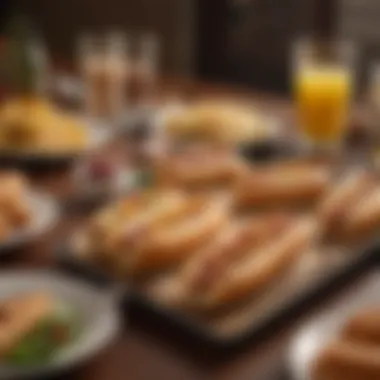 Small Hotdogs in Festive Dining Settings An elegant dining setup featuring small hotdogs as a centerpiece in a festive gathering.