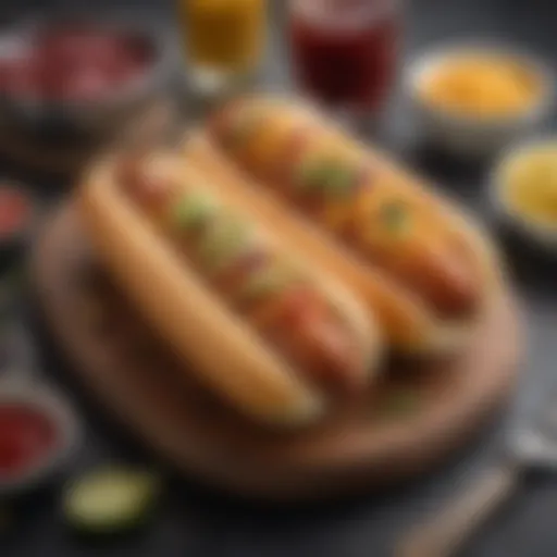 A plate of gourmet small hotdogs topped with a variety of condiments and garnishes.