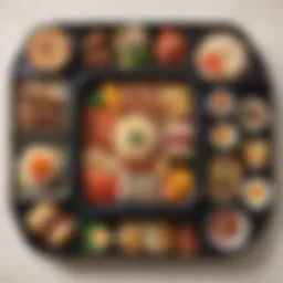 A beautifully arranged bento box showcasing various traditional Japanese dishes