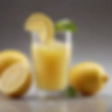 Refreshing Lemon Juice: A Close-Up Perspective Close-up of lemon juice in a glass with fresh fruits