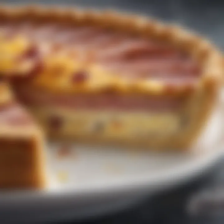 A beautifully arranged slice of bacon quiche showcasing layers of flavor.