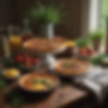 Rustic Table Setting with Quiche and Herbs A rustic table setting featuring bacon quiche alongside fresh herbs.