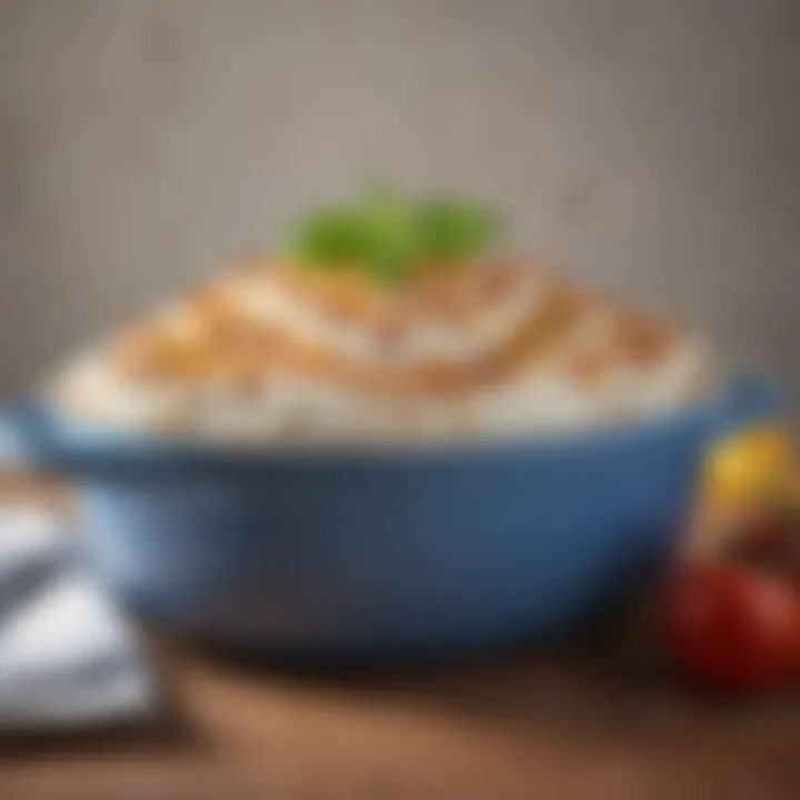 Close-up of a classic CorningWare dish featuring its distinctive glaze and elegant design