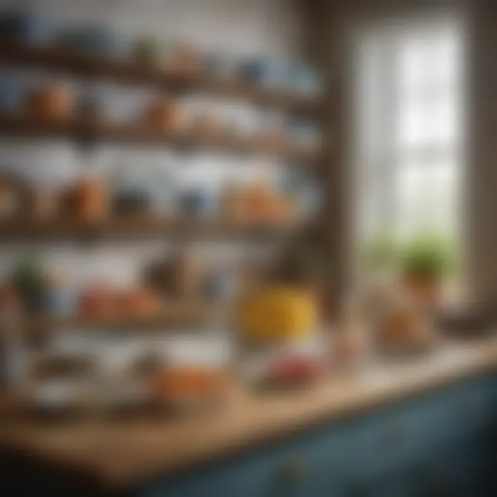 An inviting kitchen scene with vintage CorningWare displayed on rustic shelves, highlighting its aesthetic appeal