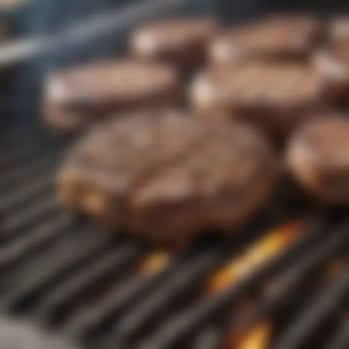 Close-up of a grill being cleaned with a brush