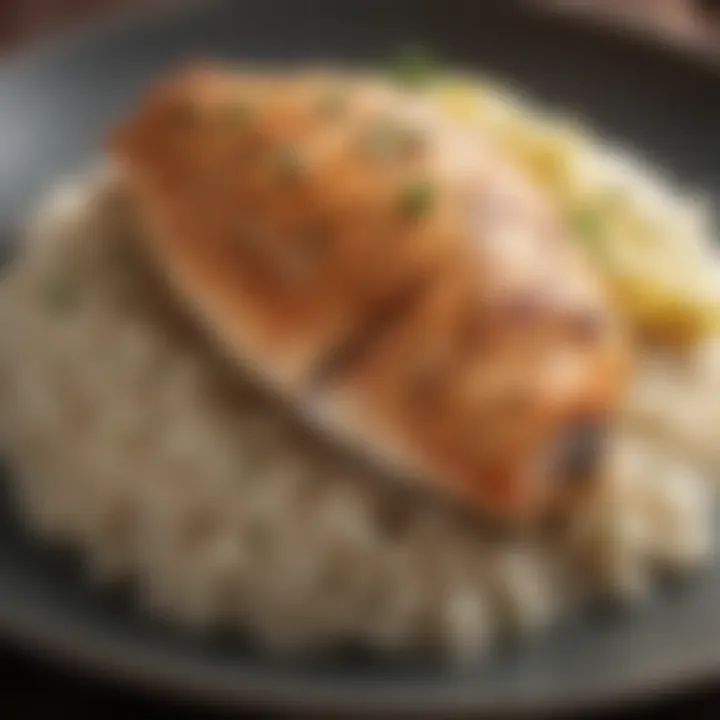 A delicious baked tilapia dish paired with a side of rice