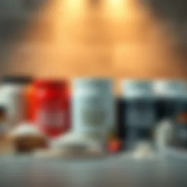 Variety of Premium Protein Powders A selection of high-quality protein powders displayed in elegant containers.