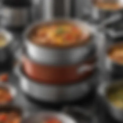 Close-up view of tri-clad cookware showcasing its distinct layers