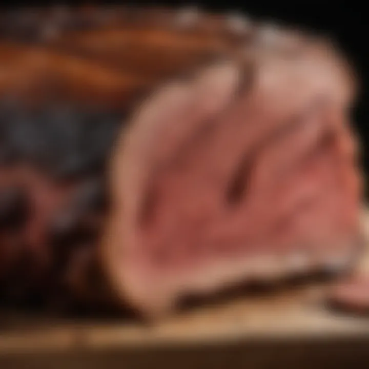 A detailed view of smoked brisket showcasing the perfect bark and juicy interior.