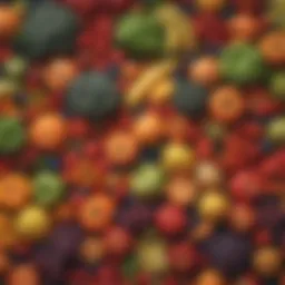Colorful assortment of fruits and vegetables rich in dietary fiber