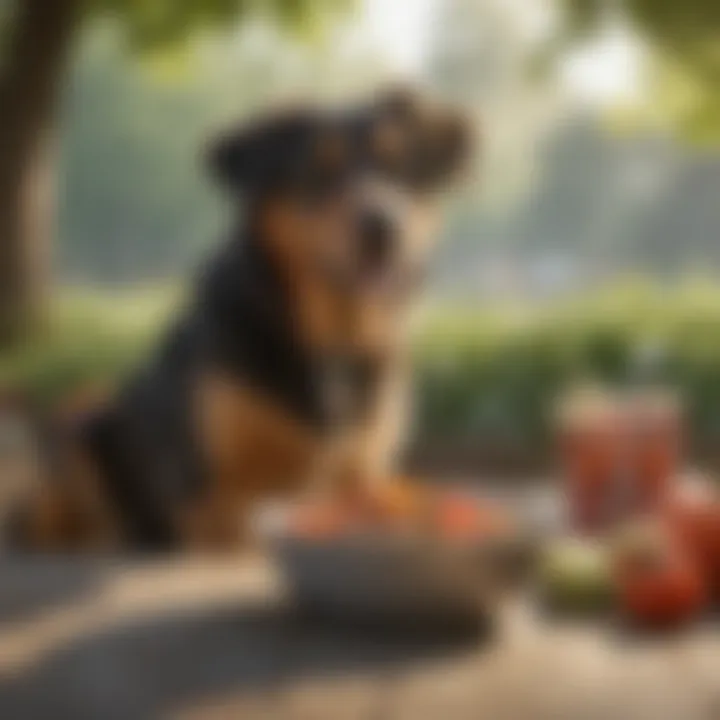 A dog enjoying a bowl of nutritious food outdoors