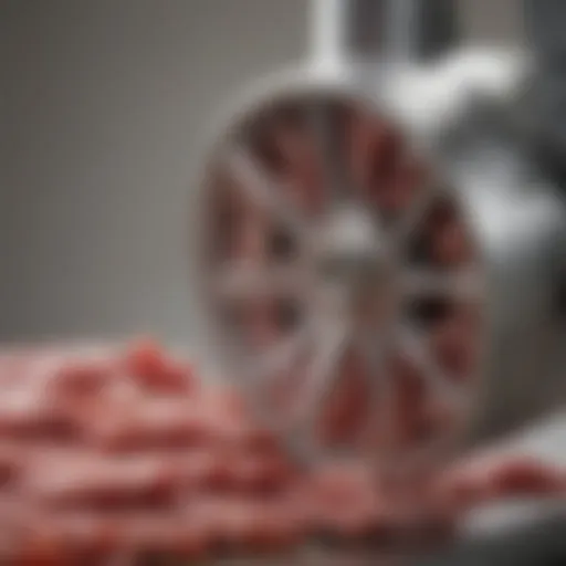 Close-up of a meat grinder's cutting blade highlighting its sharpness and design
