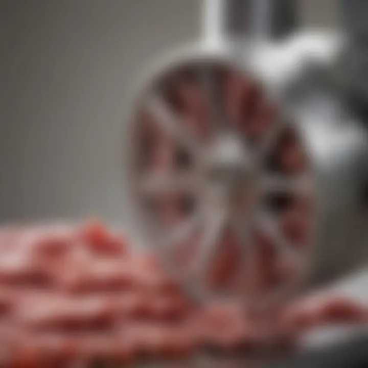 Close-up of a meat grinder's cutting blade highlighting its sharpness and design