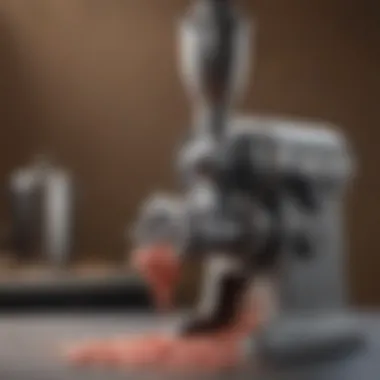 Feed Screw Mechanics Illustration of a meat grinder's feed screw showcasing its role in moving meat into the grinder