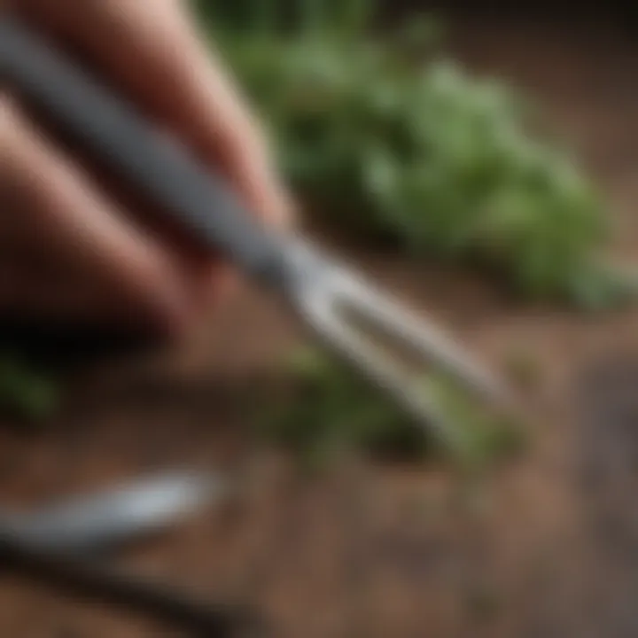 Close-up of ergonomic herb scissors highlighting user-friendly features.