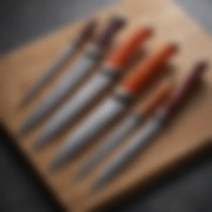 A beautifully arranged Japanese knife set with unique handle designs