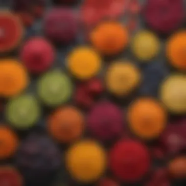Exploring Plant Sources of Natural Dyes A vibrant display of various plant-based food dyes derived from fruits and vegetables