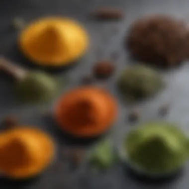 An array of spices and herbs that can be used as natural coloring agents