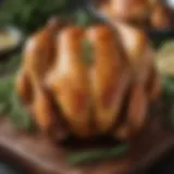 Golden brown roasted chicken with herbs and spices
