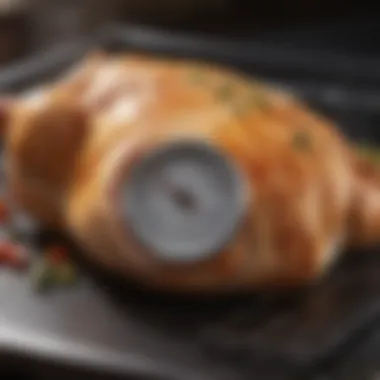 Checking Internal Temperature Thermometer inserted into chicken breast for temperature check