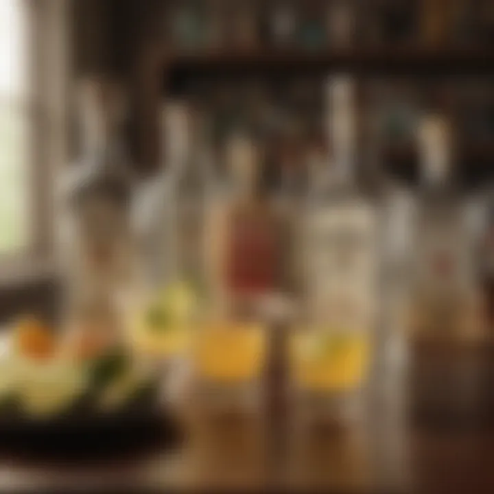 A bar scene showcasing various tequila bottles for margaritas