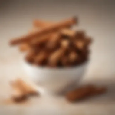 Cinnamon in Culinary Delights An artistic display of cinnamon used in various dishes like pastries and beverages