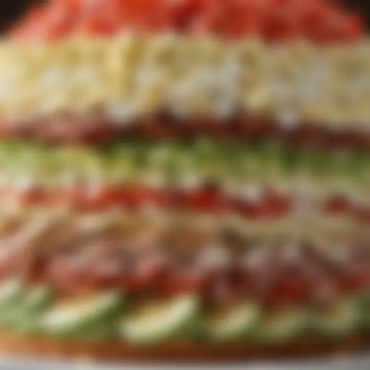 A close-up view of a classic Cobb salad showcasing its colorful layers.