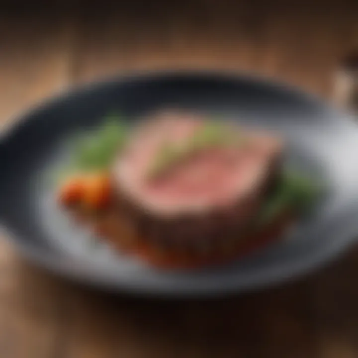 A close-up of a gourmet dish featuring grass-fed beef elegantly plated.