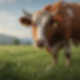 A vibrant pasture showcasing grass-fed cattle grazing peacefully.