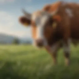 A vibrant pasture showcasing grass-fed cattle grazing peacefully.