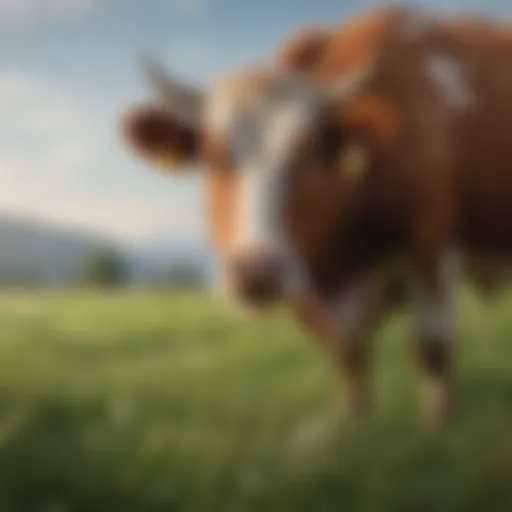 A vibrant pasture showcasing grass-fed cattle grazing peacefully.