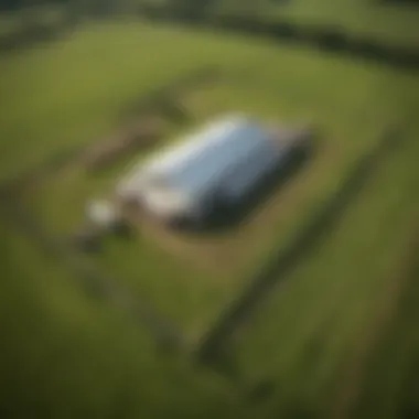 A Sustainable Farm Promoting Responsible Beef Production An aerial view of a sustainable farm utilizing responsible beef farming practices.