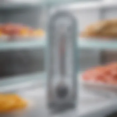 A thermometer checking the temperature of frozen food