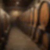 Barrels of aged VSOP Cognac in a cellar