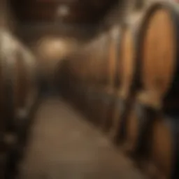 Barrels of aged VSOP Cognac in a cellar